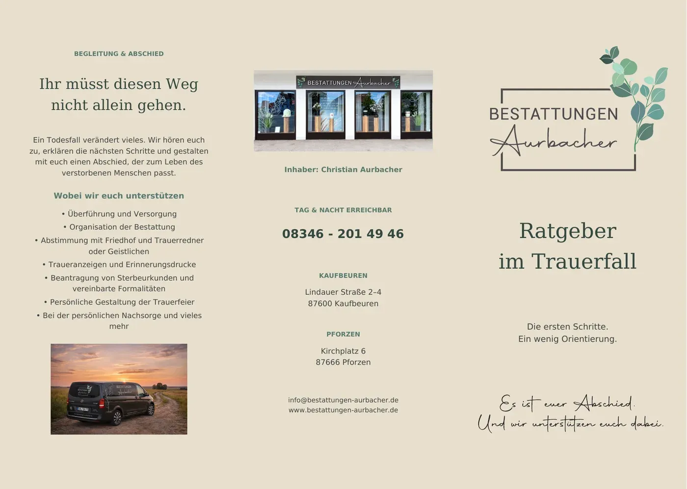 Deckblatt des Ratgebers im Trauerfall